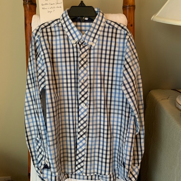 Boy’s Kitestrings by; Hartstrings - Blue & White Button-Down Check Shirt. - Picture 2 of 2